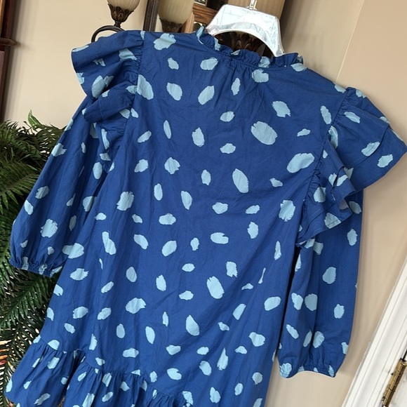 NWOT Sugarlips Odessa Dot Sammy Ruffle Drop Waist Dress Balloon Sleeves Cotton - Picture 10 of 16